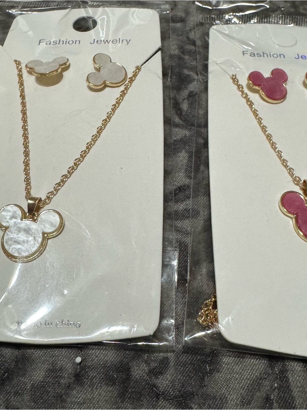 Fashion Jewelry Gold-Tone White Mickey Pendant Necklace Set